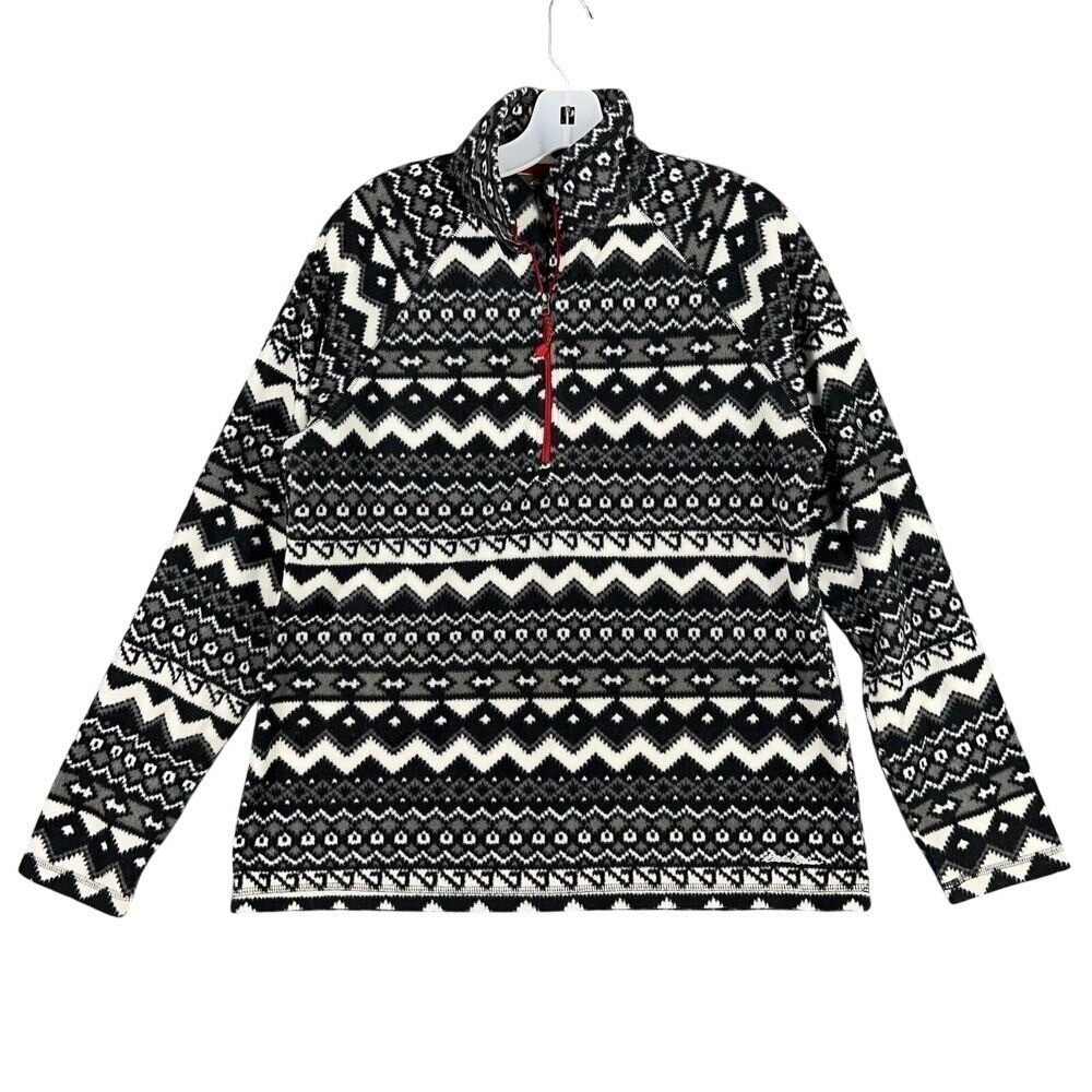 Eddie Bauer Fleece Quarter Zip Womens L Nordic Fair Isle Geometric Pullover